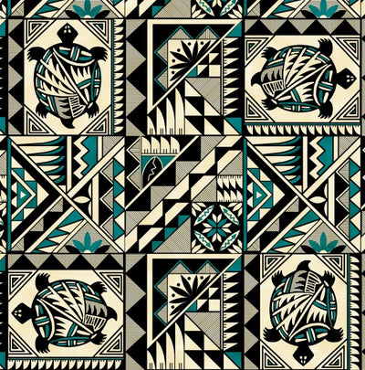 Tortue géométrique 471 - Turquoise Tissu 100% coton designer