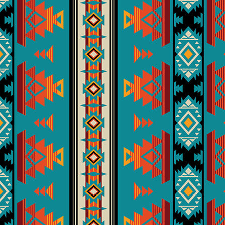 Sentier spirituel 52823 - Turquoise et orange Tissu 100% coton designer