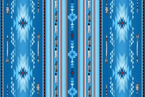 Bande de plumes et flèches 530 - Bleu Tissu 100% coton designer