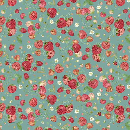 Baies sauvages 54772D5 - Turquoise Tissu 100% coton designer