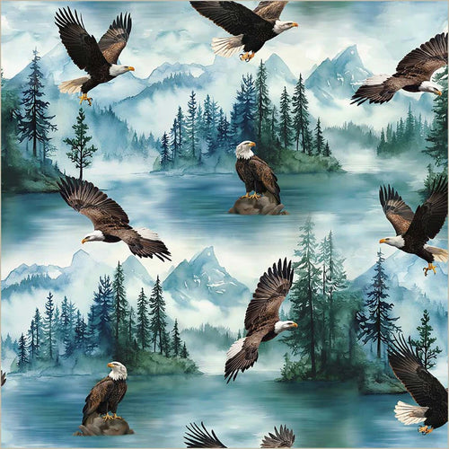 Wild Kingdom of Eagles 55028D - Turquoise 100% Cotton Designer 