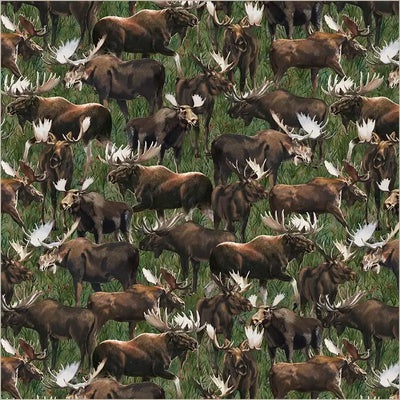Wild Kingdom of Moose 55029D - Green 100% Cotton Designer