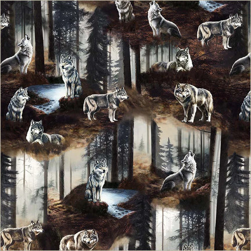 Wild Kingdom of Wolves 55031D - Brown 100% Cotton Designer 