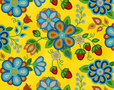 Beaded Strawberries  594 - Gold 100% Cotton Designer