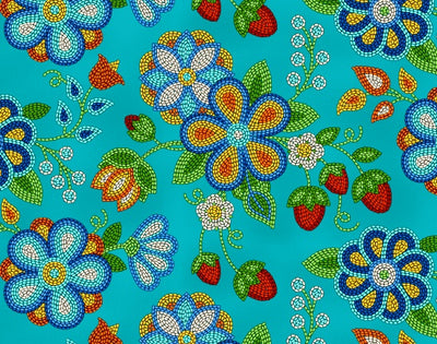 Beaded Strawberries  594 - Turquoise 100% Cotton Designer