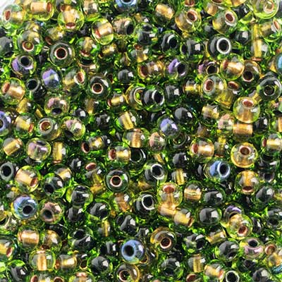 Preciosa Seedbead 6/0 - SB00081 Green Mix Copperline Black line