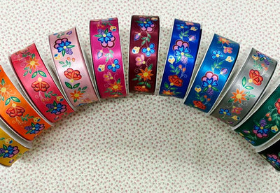 38mm -  Single Face Blooms Satin Ribbon 