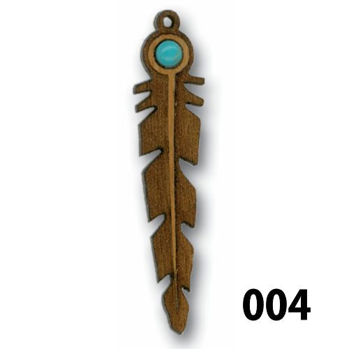 2 po - Pendentif plume bois Bouleau / incrusté pierre turquoise