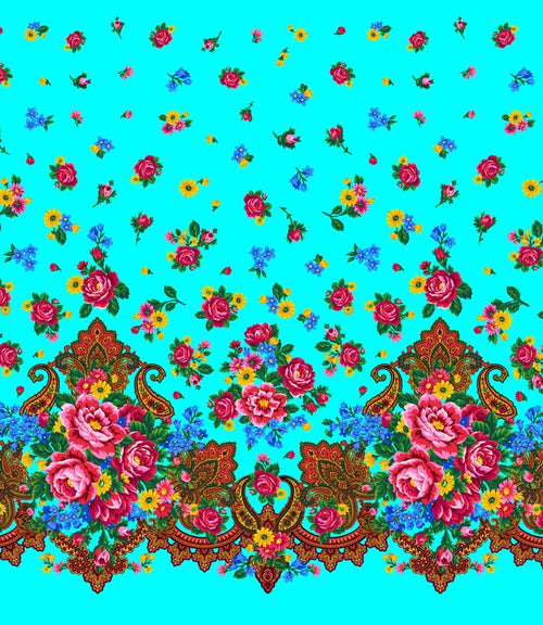 Kokum Scarf Single Border 732 - Aqua 100% Cotton Designer