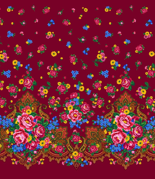 Kokum Scarf Single Border 732 - Marron 100% Cotton Designer