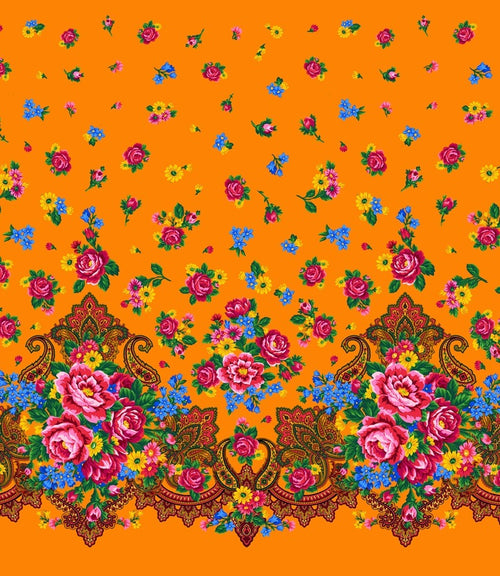 Kokum Scarf Single Border 732 - Orange 100% Cotton Designer