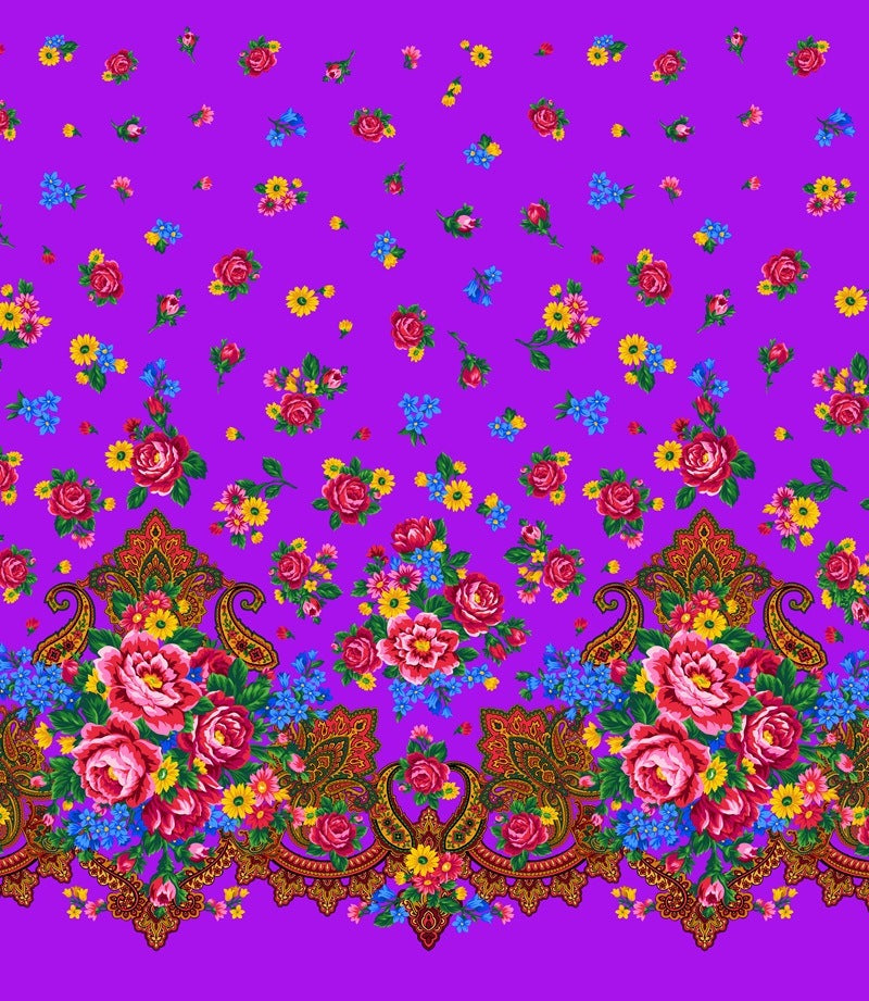 Kokum Scarf Single Border 732 - Purple 100% Cotton Designer