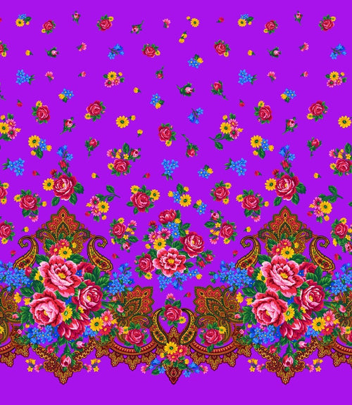 Kokum Scarf Single Border 732 - Purple 100% Cotton Designer