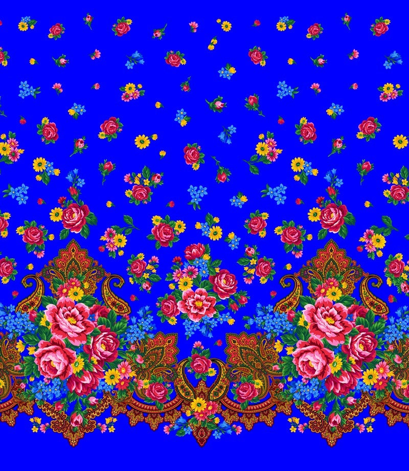 Kokum Scarf Single Border 732 - Royal Blue 100% Cotton Designer