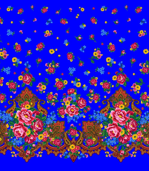 Kokum Scarf Single Border 732 - Royal Blue 100% Cotton Designer