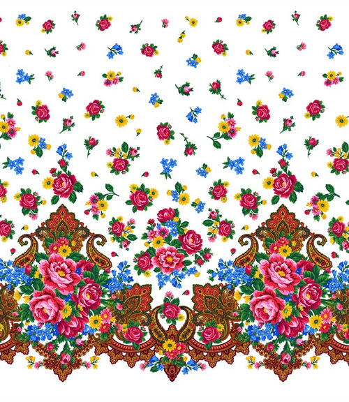 Kokum Scarf Single Border 732 - White 100% Cotton Designer