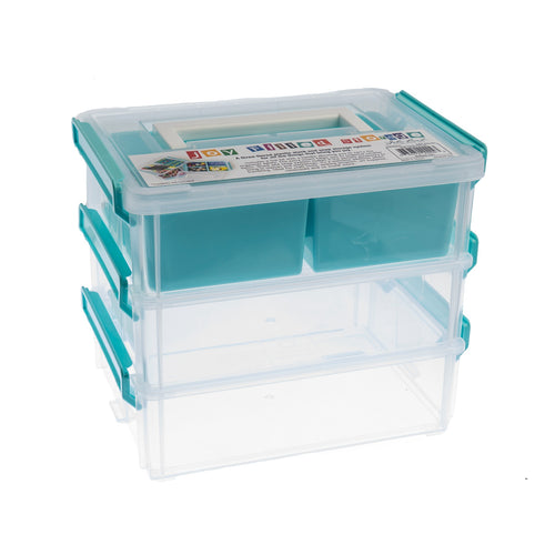 8x6x2,5 po • 3 contenants transparents empilables avec séparateur turquoise