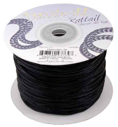 1 mm - Satin Rattail Cord · Various Colors · 100 yd