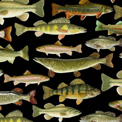 Freshwater Fish CD6405 - Black 100% Cotton Designer