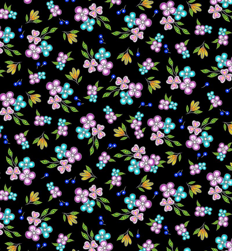 Abenaki Flower JD0006D - Black 100% Cotton Designer