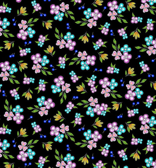 Fleur Abénakise JS0006D - Noir Tissu 100% coton designer