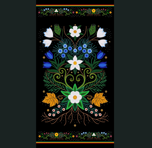 Majesté printanière ''Panel'' 35001 - Noir Tissu 100% coton designer - 24po