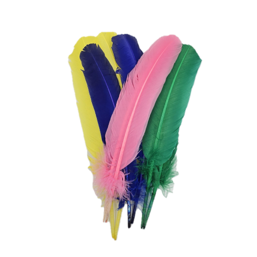 6 pcs - Dyed Turkey Feathers, 3 Left &amp; 3 Right - Assorted Colors · 12 inch