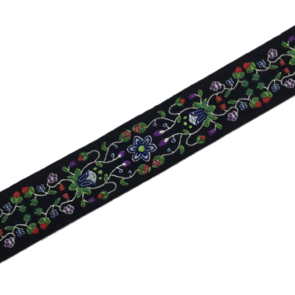 25 mm - Jacquard tressé fleurs et fraises