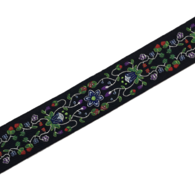 25 mm - Jacquard tressé fleurs et fraises