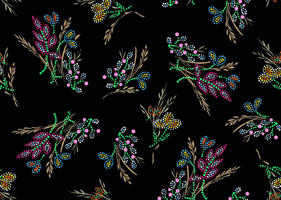 Free Spirit Floral and Wheat KE0003D - Black 100% Cotton Designer