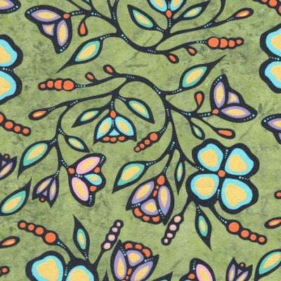 Fleurs des bois Ojibway JTOF03 - Vert Tissu 100% coton designer