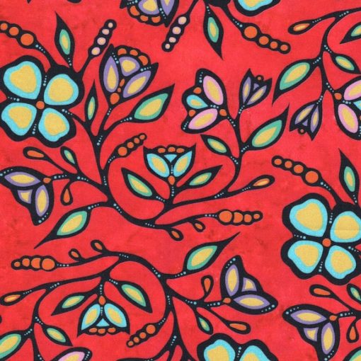 Fleurs des bois Ojibway JTOF03 - Rouge Tissu 100% coton designer