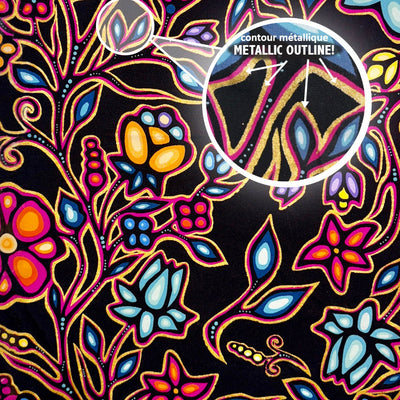 Ojibway Florals with Metallic Outline JTOFM1 - Black 100% Cotton Designer