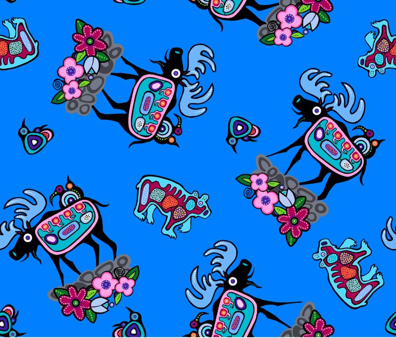 L'esprit de l'orignal DTS0006 - Bleu Tissu 100% coton designer