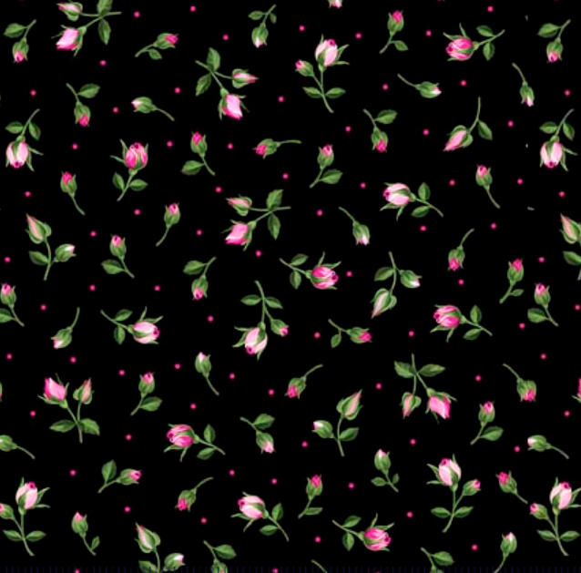 Mini boutons de rose 30193 - Noir Tissu 100% coton designer