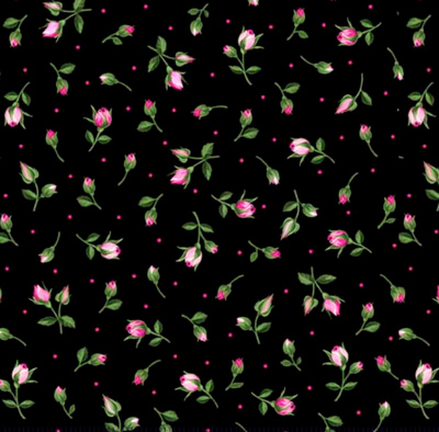 Mini boutons de rose 30193 - Noir Tissu 100% coton designer