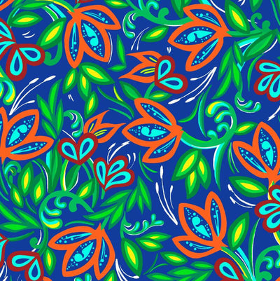 Wildflowers of the Plains KE0007D - Blue 100% Cotton Designer
