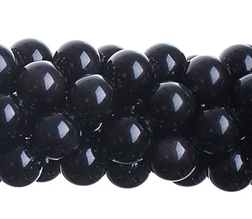 Perle Semi-Précieuse ronde sur corde · Obsidienne noire naturelle