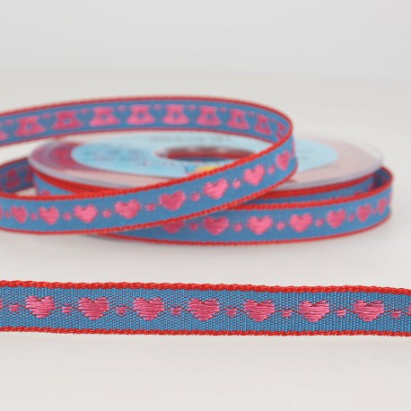 Heart Jacquard Woven Trim - Navy blue