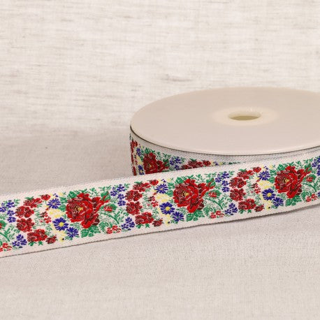 33mm - Floral Jacquard Ribbon - Sold by yard