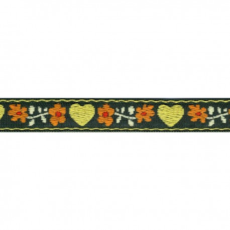 Heart Jacquard Woven Trim - Green bottle