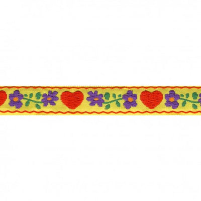 Heart Jacquard Woven Trim - Yellow straw