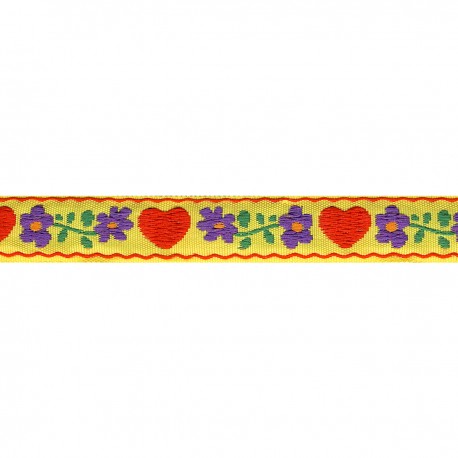 Heart Jacquard Woven Trim - Yellow straw