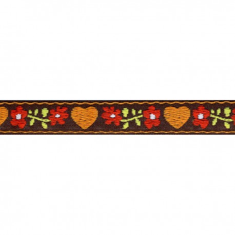 Heart Jacquard Woven Trim - Brown