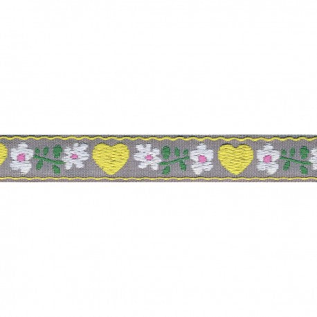 Heart Jacquard Woven Trim - Gray