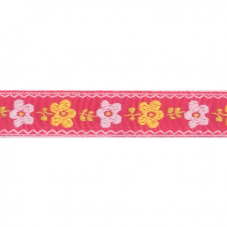 Ruban Tissé jacquard fleurs - Fushia