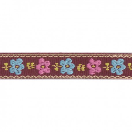 Ruban Tissé jacquard fleurs - Marron