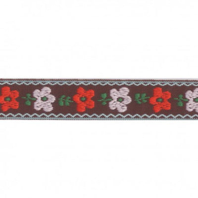 Flower Jacquard Woven Trim - Black red