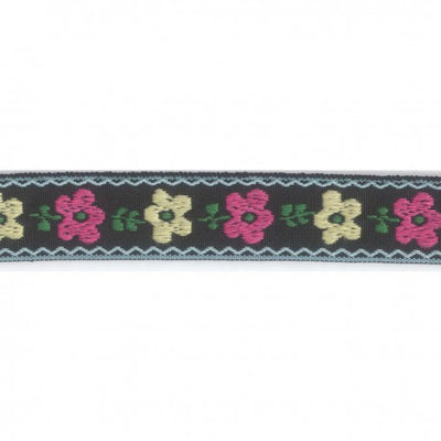 Flower Jacquard Woven Trim - Black/pink