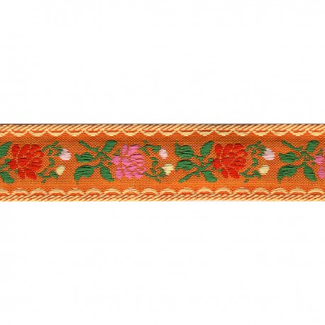 Ruban Tissé jacquard fleurs - Orange